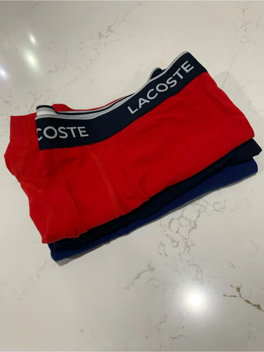 Lacoste Men’s Boxer Cotton Brief 3-lot  — Red, Navy, Dark Blue Size XXL